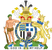 Coat of arms of Prince Philip, Duke of Edinburgh with wild man and lion