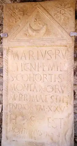 Imperial Roman tombstone of Austrian soldier Marius son of Ructinus.