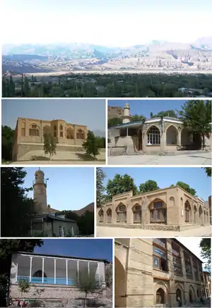 Landmarks of Ordubad, from top left:Panorama view of Ordubad and mountain range area • Juma MosqueHuseyinuh Mosque • Dirnis MosqueGeysarriya Monument • Ambaras MosqueSarshahar Mosque