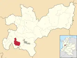 Location of the municipality and town of Palestina, Caldas in the Caldas Department of Colombia.