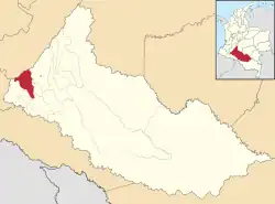 Location of the municipality and town of Belén de Andaquies in the Caquetá Department of Colombia.