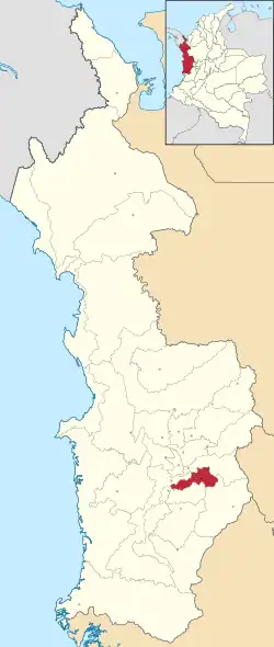 Location of the municipality and town of Río Iró in the Chocó Department of Colombia.