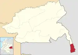 Location of the municipality and town of La Guadalupe in the Guainía Department of Colombia.