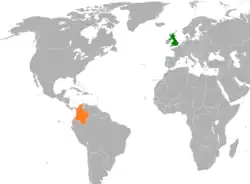 Map indicating locations of United Kingdom and Colombia