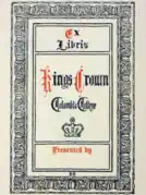 A book plate designed for King's Crown, a student organization from the early 20th century