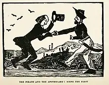 woodcut of "The Pirate and the Apothecary" by Stevenson