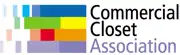 Four horizontal color bars with the left ends pixelated until they disappear; "Commercial Closet Association"  in sans serif font on the right with "Association" in purple