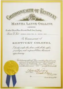 Kentucky Colonelcy certificate