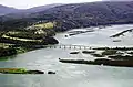 Aerial view of Cruces River at its confluence with Valdivia River