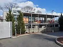 A station headhouse with two elevators under construction