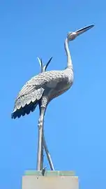 Crane atop the fountain