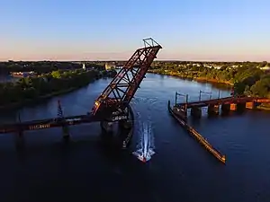 A bridge with a raised section