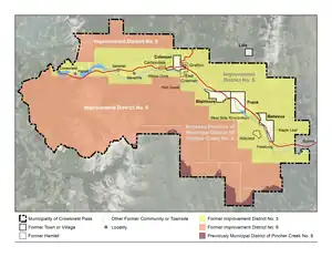 Former municipalities and unincorporated communities of the Crowsnest Pass area