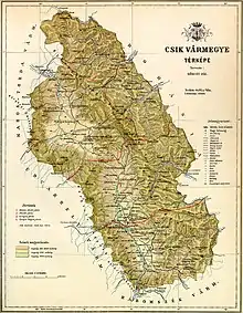 Map of Csík county in the Kingdom of Hungary