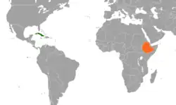 Map indicating locations of Cuba and Ethiopia