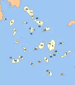 Location of municipalities within Cyclades Prefecture