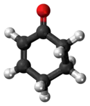 Ball-and-stick model of the cyclohexenone molecule