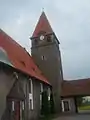 Rectangular temple tower hipped roof covered