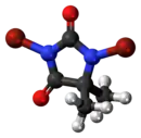 Ball-and-stick model of the DBDMH molecule