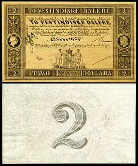 Two-daler banknote from Saint Croix in the Danish West Indies (1898)