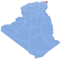 Map of Algeria highlighting El Taref Province