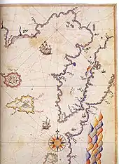 Historic map of the Dardanelles by Piri Reis