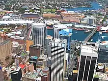 Buildings in the Darling Harbour area; most of this land is in the Parish of St Andrew except for Wentworth Park and the land beyond it.