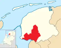 Highlighted position of De Friese Meren in a municipal map of Friesland