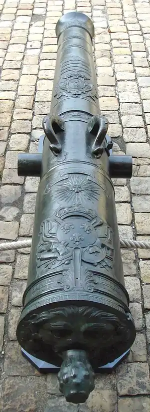 A 24-pdr gun of de Vallière system (Canon de 24 de Vallière, Uranie), founded by Jean Maritz in 1745.