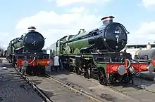 5080 Defiant and 5043 parked up side by side around the Turntable at Tyseley Loco Works in April 2018.