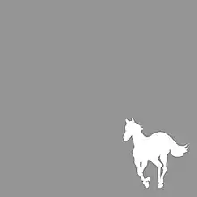 A grey background with an animated white pony pictured in a running motion positioned in the bottom right.