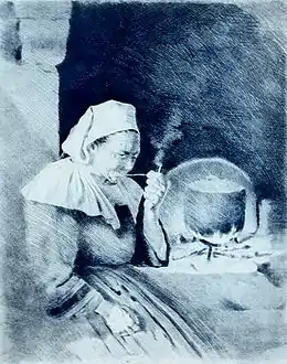 Henri Delavallée's engraving Bretonne fumant la pipe devant l'âtre