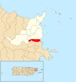 Location of Demajagua within the municipality of Fajardo shown in red