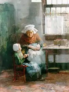 Knitting lesson (1895)-private collection.