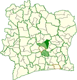 Location in Ivory Coast. Didiévi Department has retained the same boundaries since its creation in 2005.