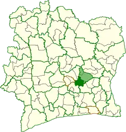 Location in Ivory Coast. Dimbokro Department has had these boundaries since 1998.