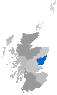 Map showing Brechin Diocese as a coloured area south of Aberdeen