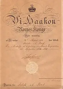 Certificate for the South Pole Medal awarded to Beck