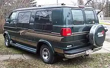 Modern version of an outside rear mounted spare tire on a van or recreational vehicle