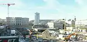 Construction progress in January 2016. The B7 tunnel (centre) runs parallel to the suspension railway (right) at the level of the Wupper.