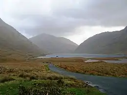 Looking southeast from the top of Doo Lough towards the massif of Ben Gorm