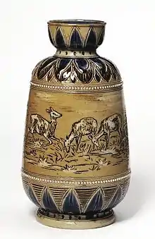 Incised and painted Doulton vase by Hannah Barlow, now in the V&A Museum