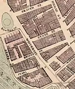 map published in 1867, showing the old headquarters