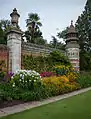 The dovecote behind the west-facing herbaceous border