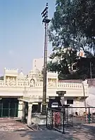 The bull and the Dwajasthamaba at the entrance to the Gavigangadreshwara temple