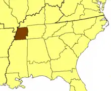 Location of the Diocese of West Tennessee