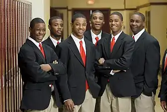 Urban Prep (Englewood) students pose in the hallway, 2011.