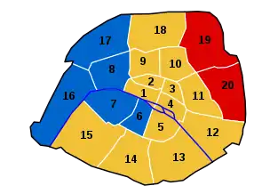 First-place candidate in the arrondissements of Paris