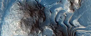 Close-up of layers in Firsoff Crater, as seen by HiRISE Layers may have been created with the aid of water.