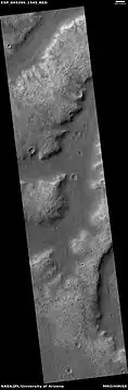 Wide view of a group of channels, as seen by HiRISE under HiWish project Some parts of the surface show patterned ground when enlarged.